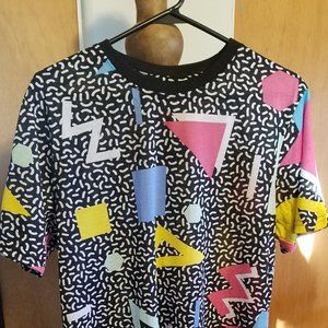 80's 90's Retro Party T Shirt Geometric Jazz NWT